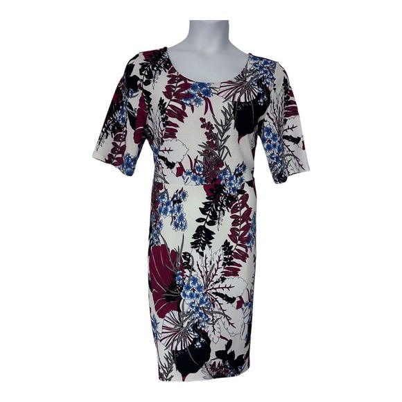 Monroe & Main Career Office Casual Brunch Red Black Blue White Floral Knit Dress - Picture 3 of 15